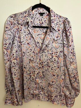 Ann Taylor purple paisley collared puff sleeve shirt.